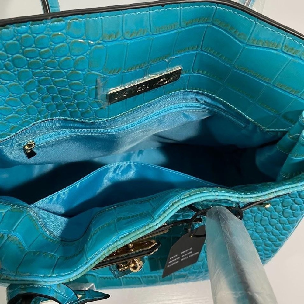 Beautiful Large De Vesi Faux Leather Crocodile Handbag Vegan Hand Bag NWT - Picture 7 of 16